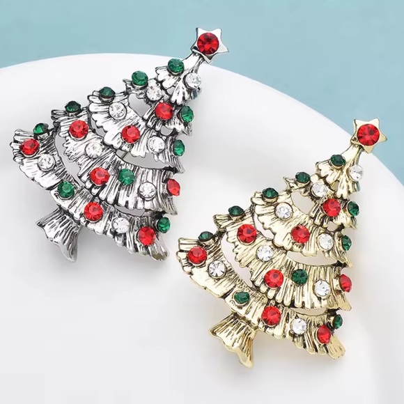 Christmas Tree Gold Crystal Brooch - Picture 3 of 4